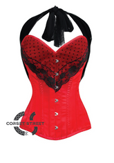 Red Tapta Net Lacing Gothic Burlesque Bustier Waist Training LONG Overbust Corset Costume